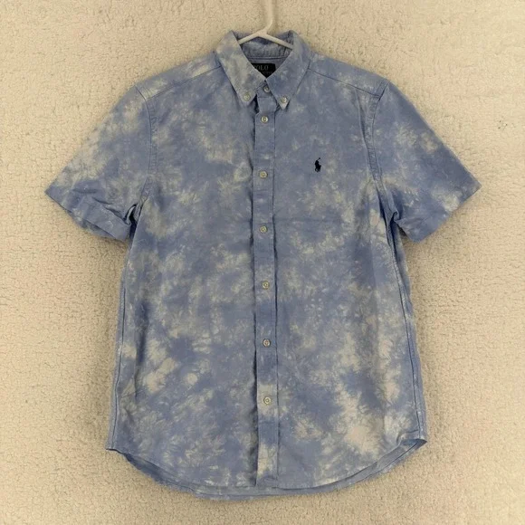 Polo Ralph Lauren Shirt Boys XL 18/20 Blue Tie Dye Short Sleeve Button Down - Picture 1 of 9